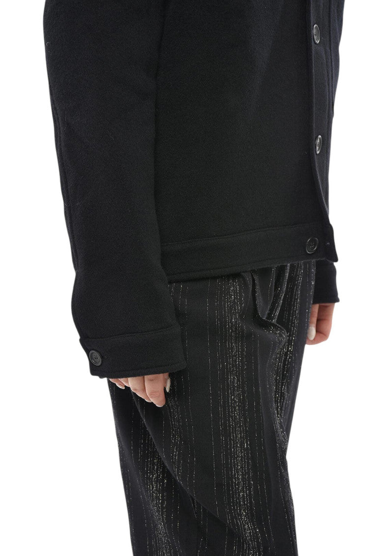 Black Solid Shirt Collar Jacket 3