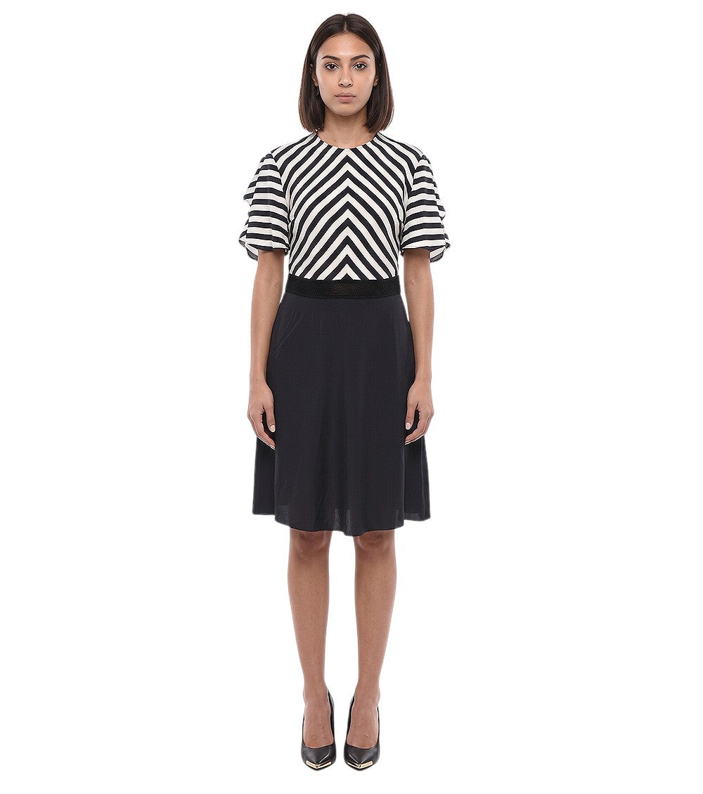 BlackWhite Stripes Round Neck Dress 1