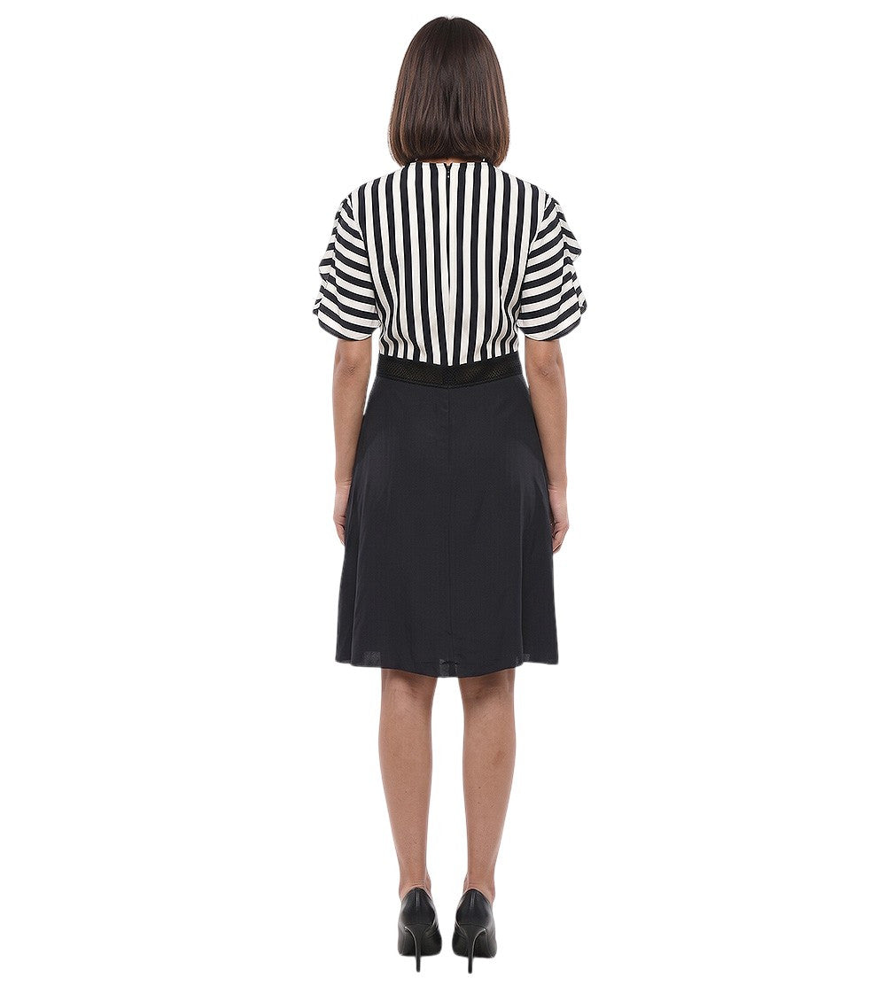 BlackWhite Stripes Round Neck Dress 2