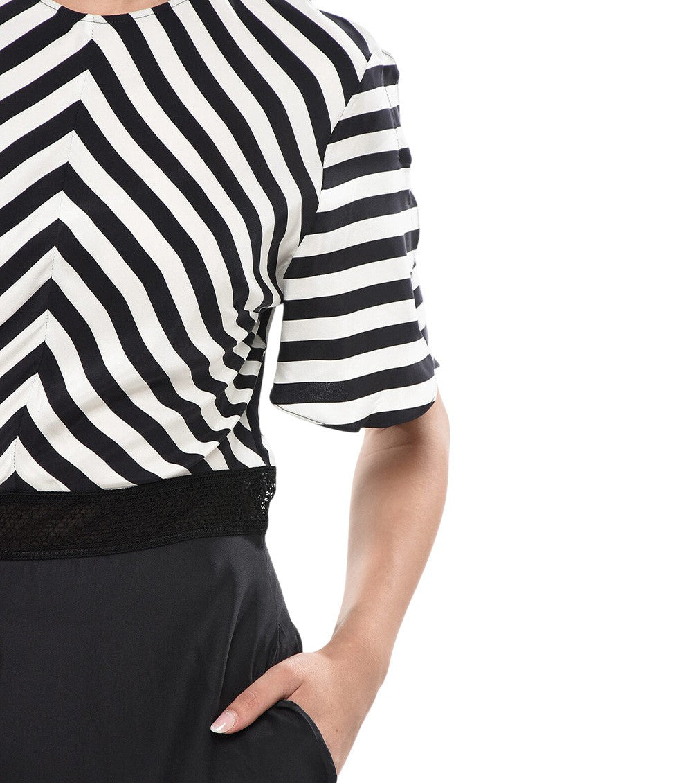 BlackWhite Stripes Round Neck Dress 3