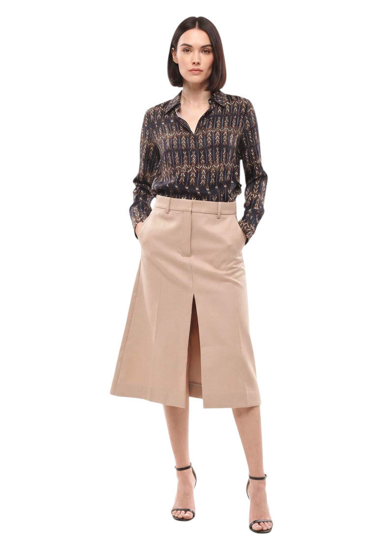 Beige Solid Midi Skirt 4