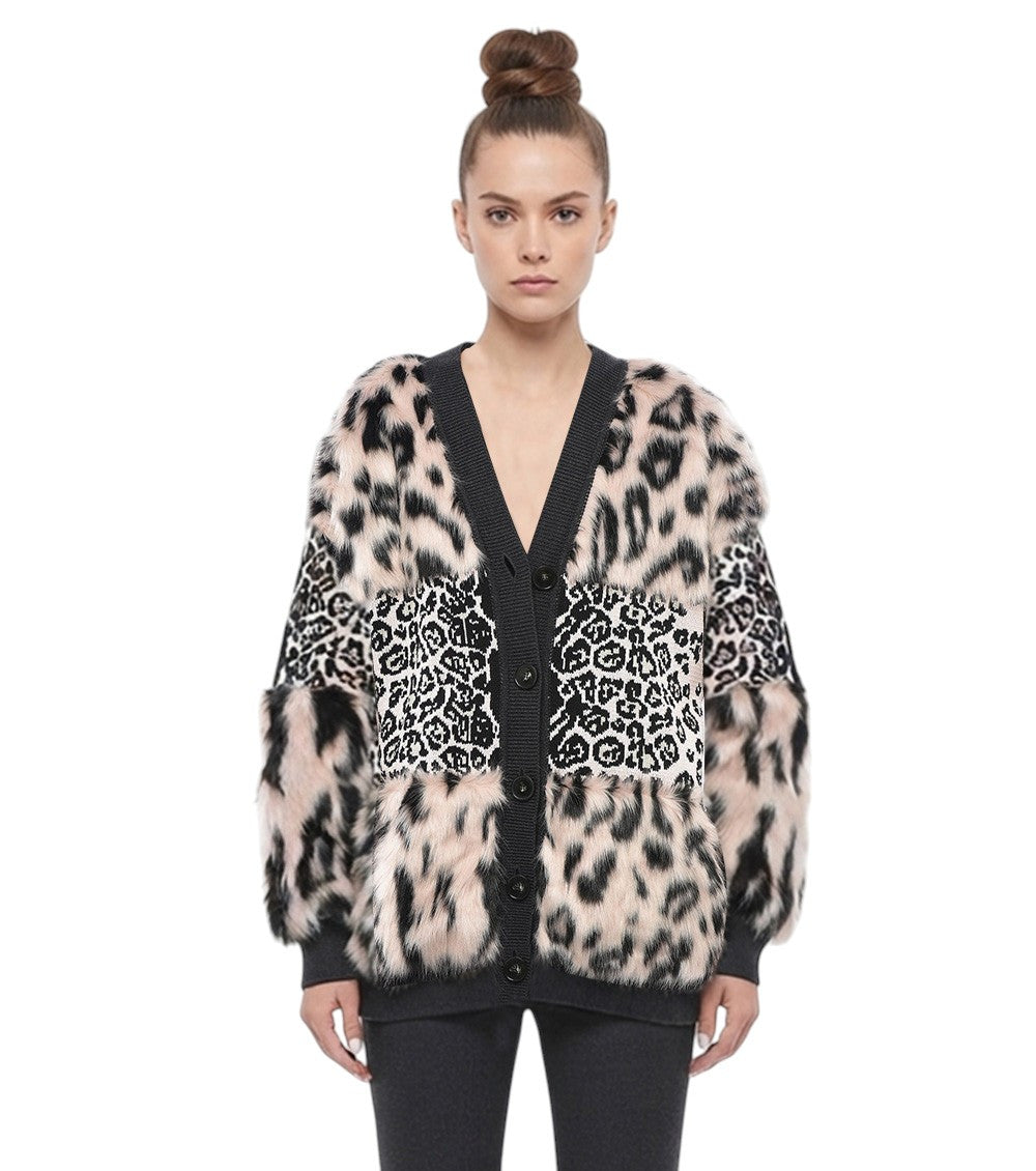 Multicolor Animal Print V Neck Sweater 1