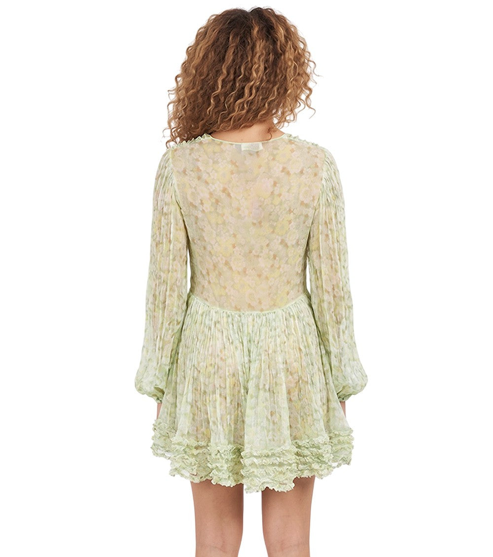 Green Floral V Neck Mini Dress 2