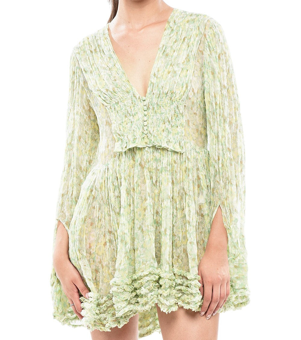 Green Floral V Neck Mini Dress 3