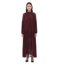 Maroon Pleated Mock Collar Maxi Dress 1