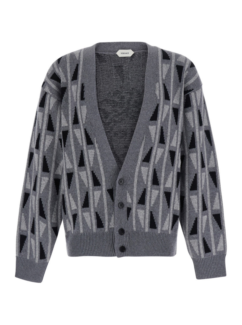 Grey Knitted V Neck Cardigan 1