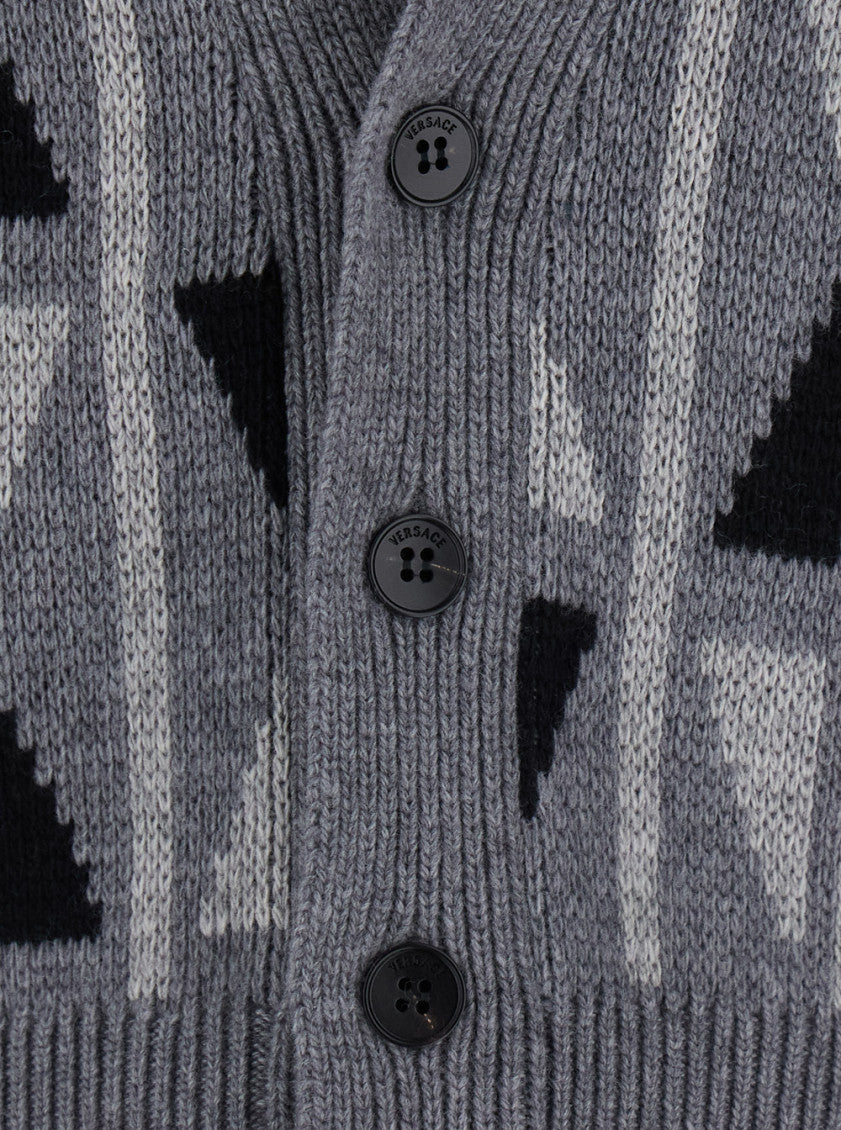 Grey Knitted V Neck Cardigan 3