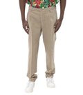 Beige Pleated Solid Trousers 1
