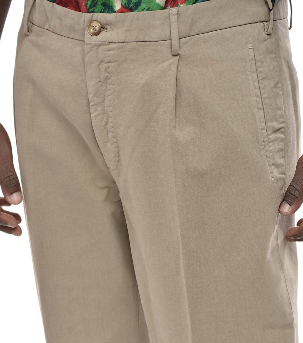Beige Pleated Solid Trousers 3