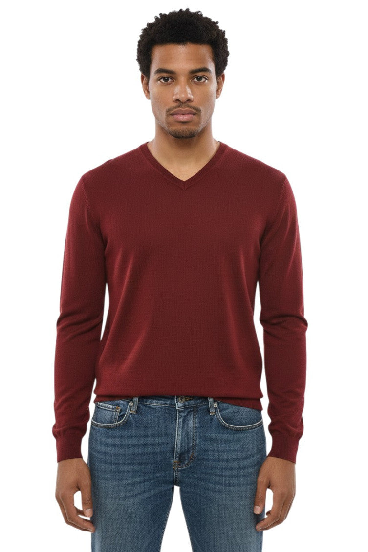 Red Slim V Neck Sweater 1