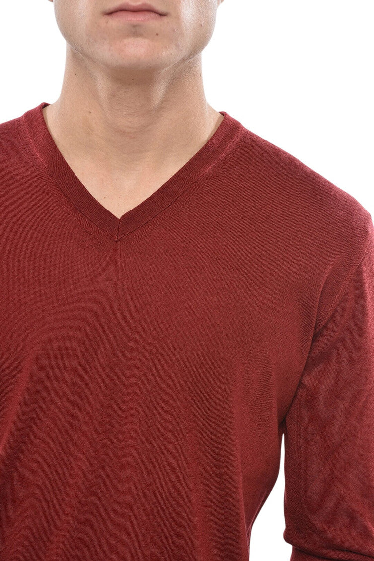 Red Slim V Neck Sweater 3