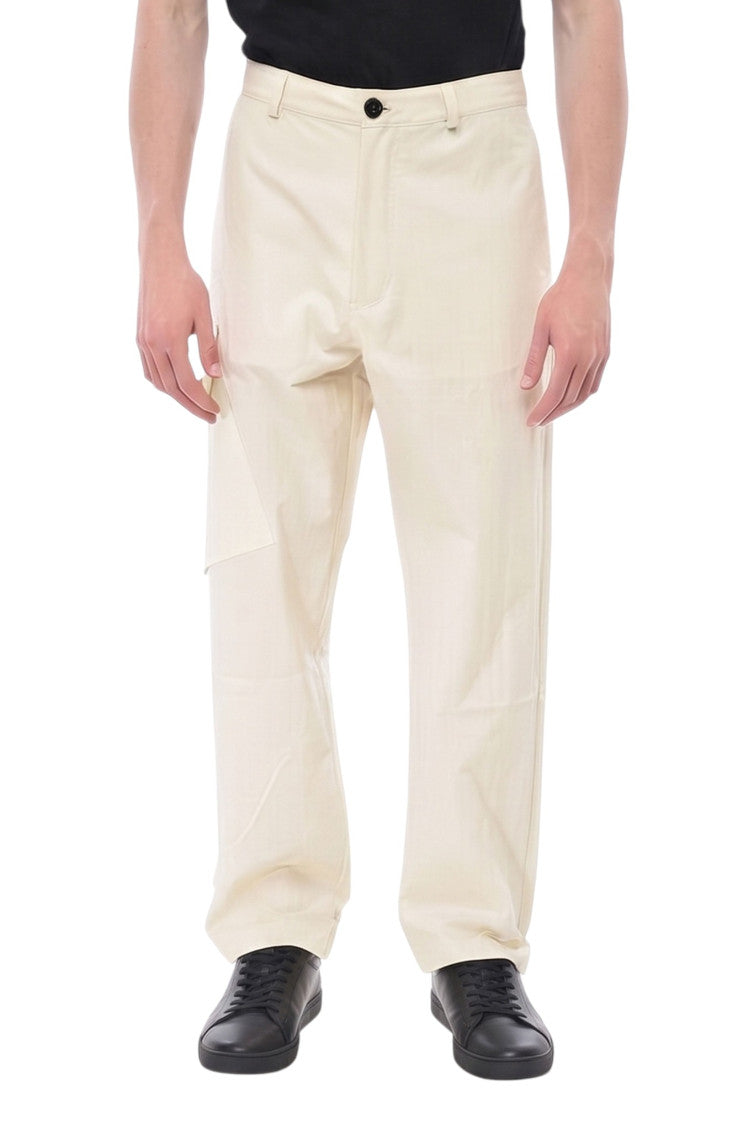 Beige Solid Cargo Trousers 1