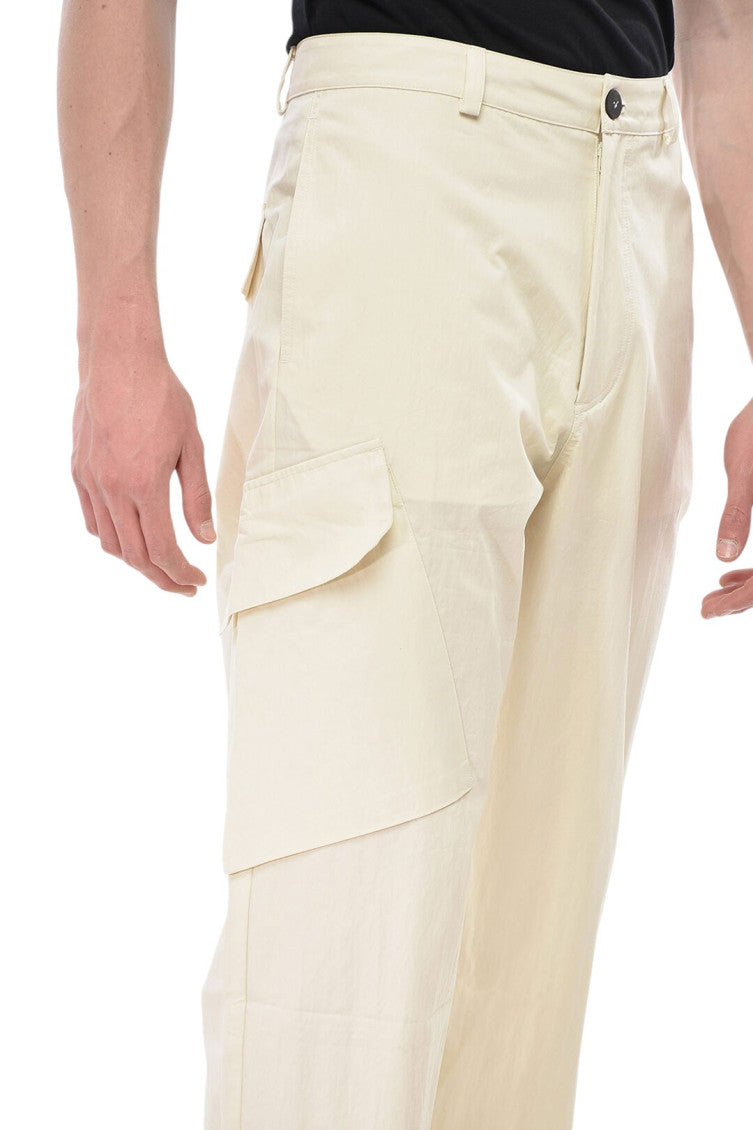 Beige Solid Cargo Trousers 3