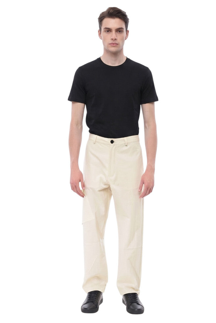 Beige Solid Cargo Trousers 4