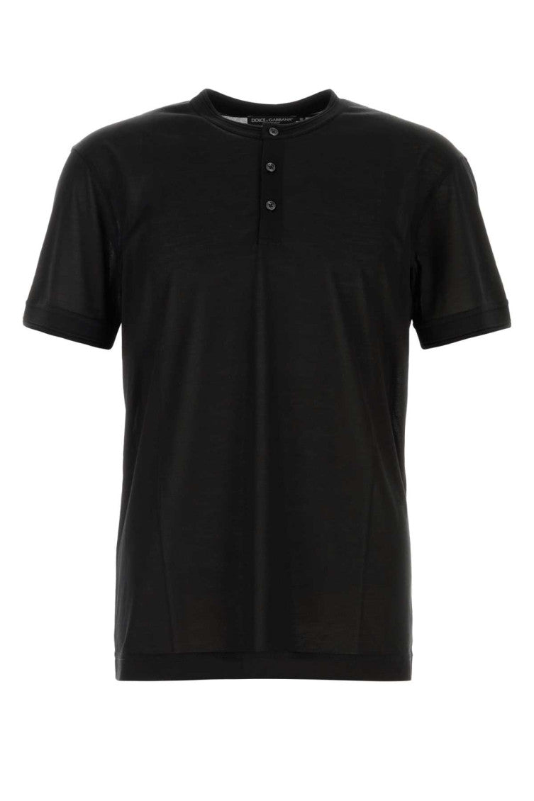 Black Solid Henley T-Shirt 1