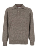 Taupe Brown Knitted Polo Sweater 1