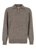 Taupe Brown Knitted Polo Sweater 1