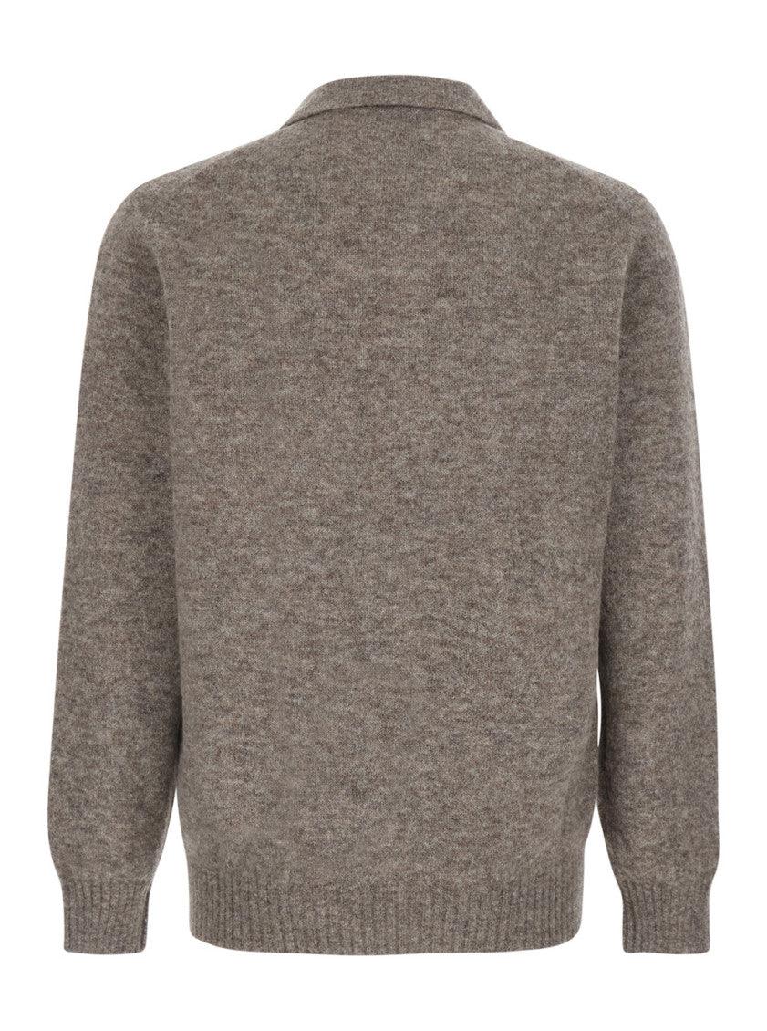 Taupe Brown Knitted Polo Sweater 2