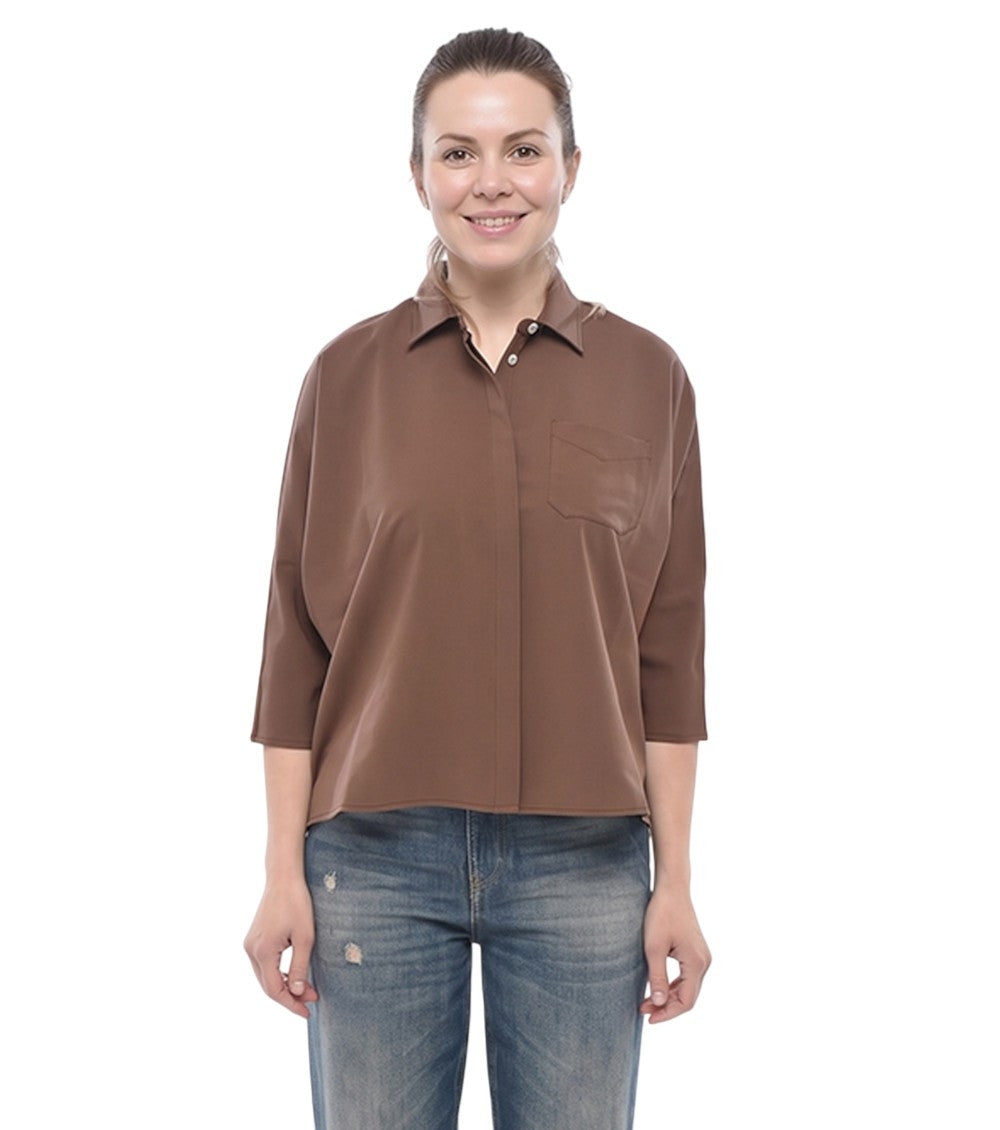 Brown Loose Solid Shirt 1