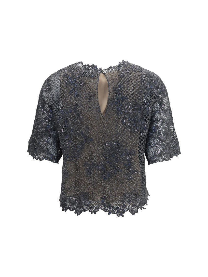 Grey Crew Neck Crochet Top 2