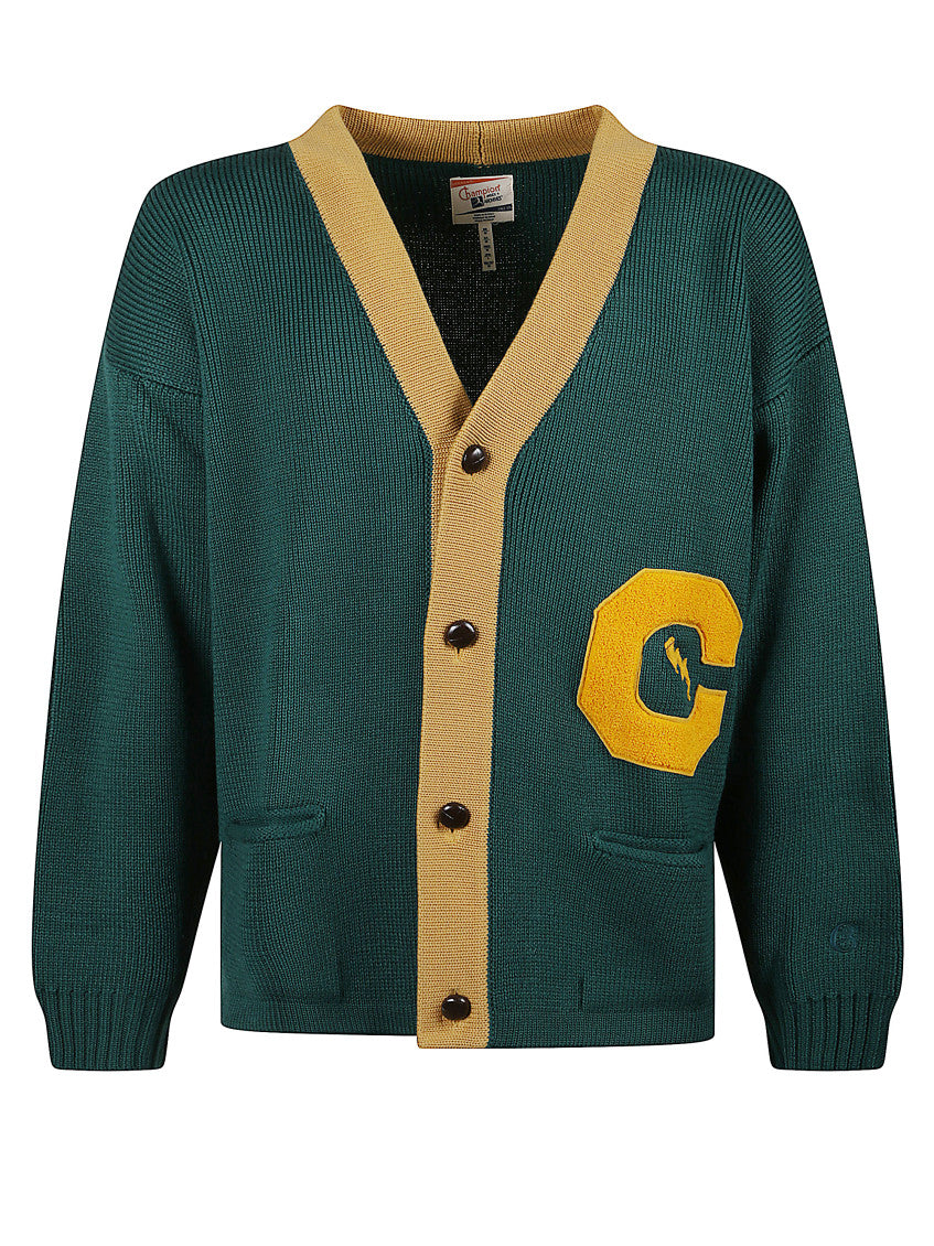Green Wool Color-block Cardigan 1