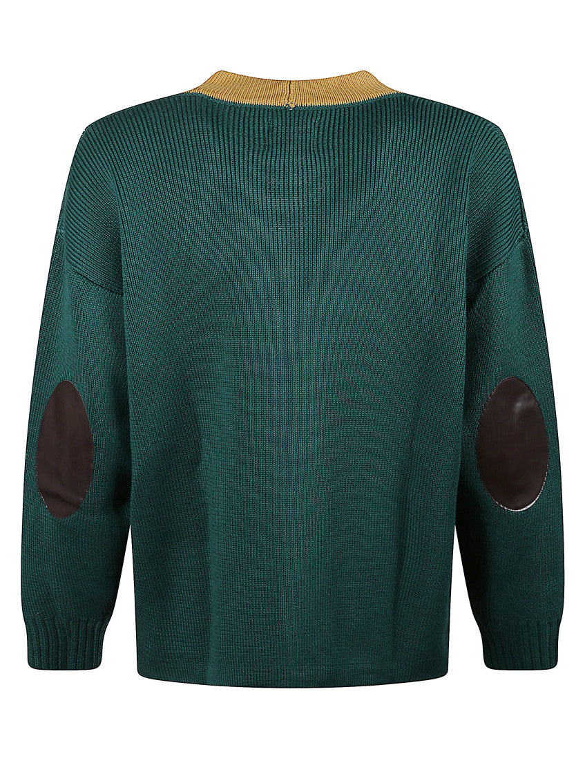 Green Wool Color-block Cardigan 2
