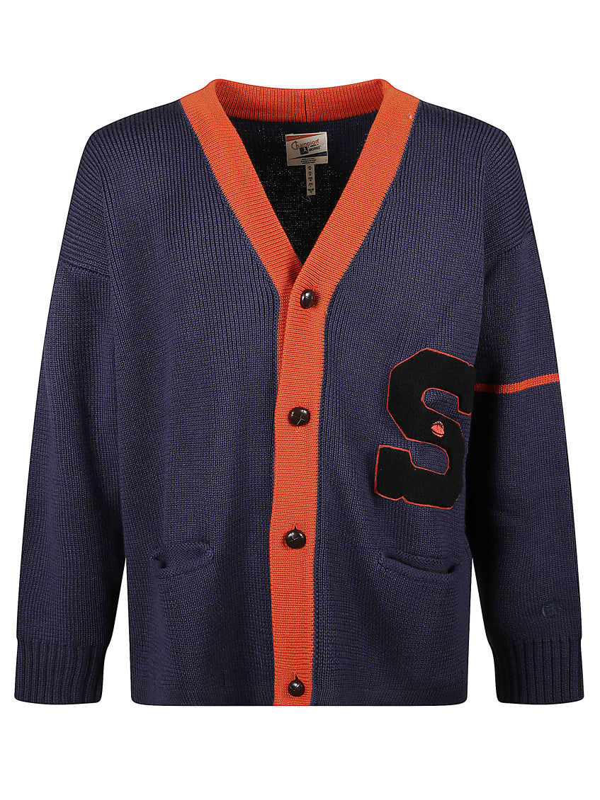 Blue Wool Color-block Cardigan 1