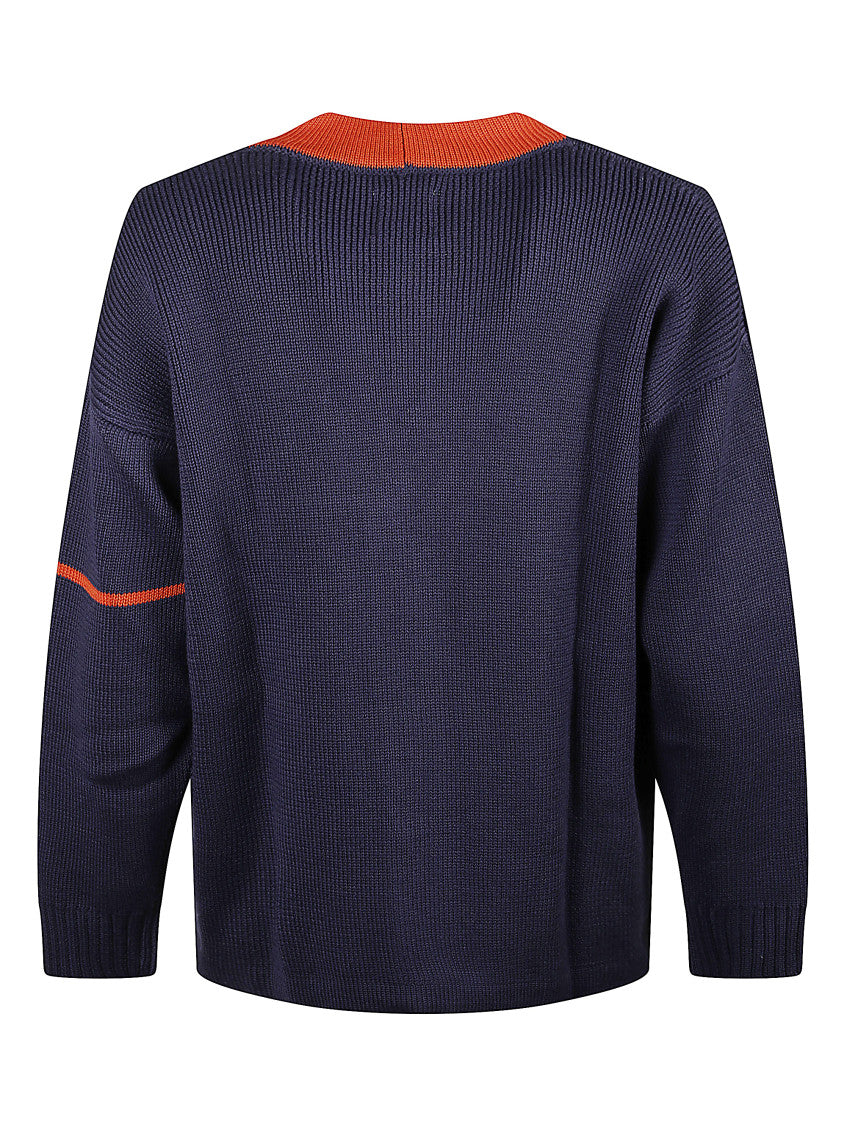 Blue Wool Color-block Cardigan 2