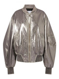 Silver Silver Mirrored Leather Bomber Jacket 1