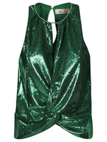 Dark Green Dark Green Sequin Cropped Top 1