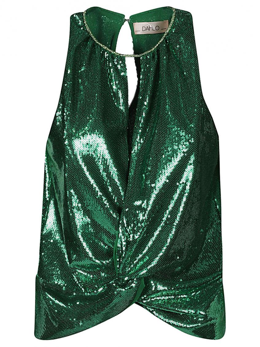Dark Green Dark Green Sequin Cropped Top 2