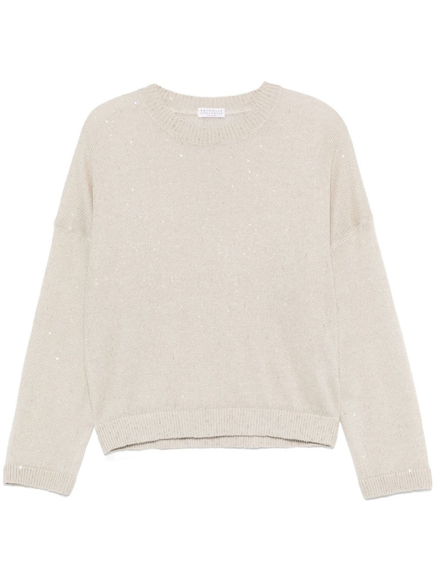Grey Linen And Silk Crewneck Sweater 1