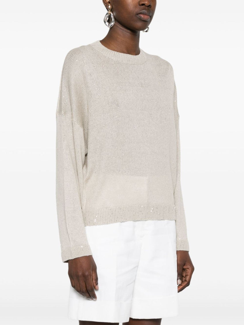 Grey Linen And Silk Crewneck Sweater 2