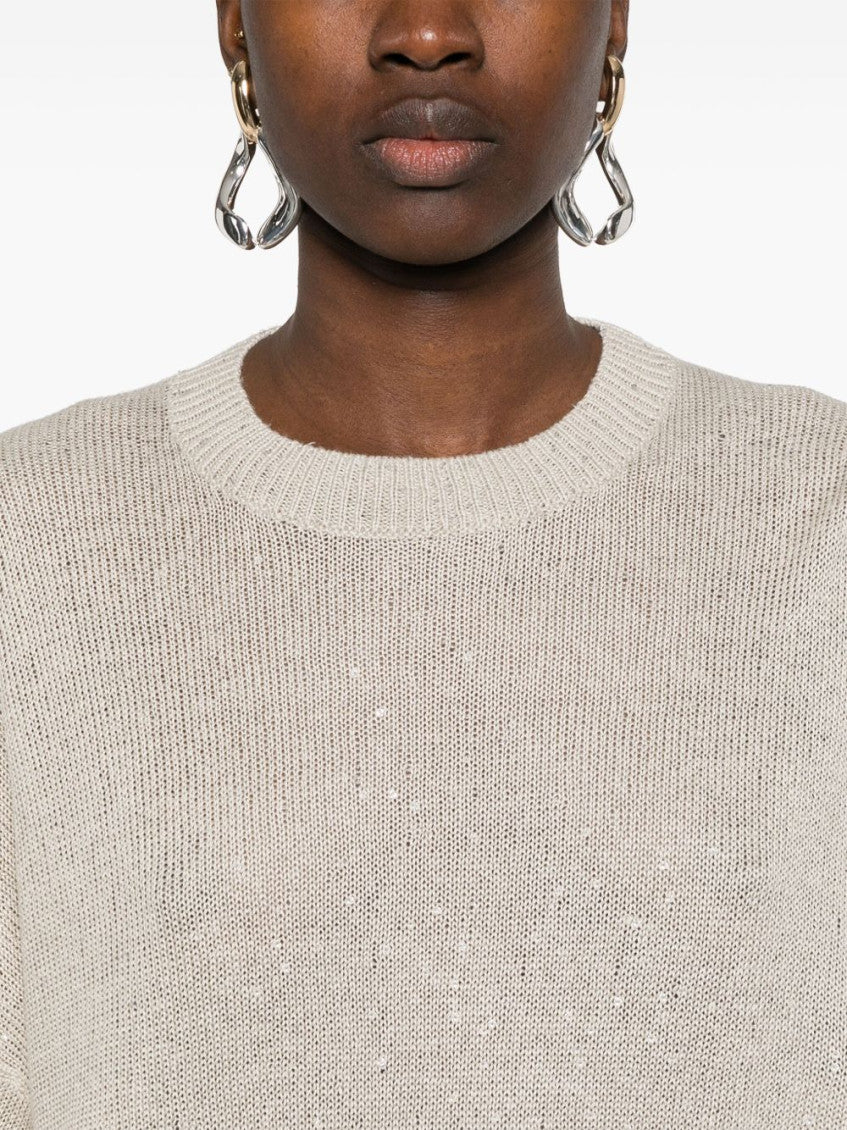 Grey Linen And Silk Crewneck Sweater 3