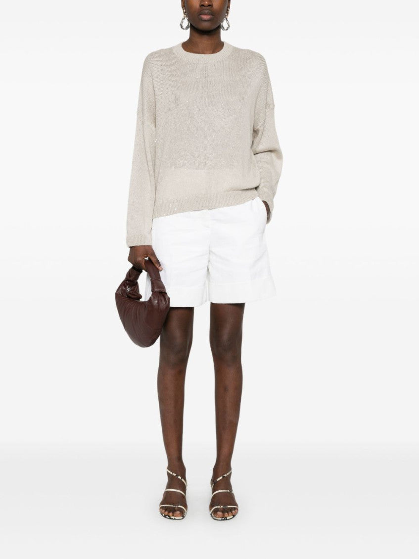 Grey Linen And Silk Crewneck Sweater 4