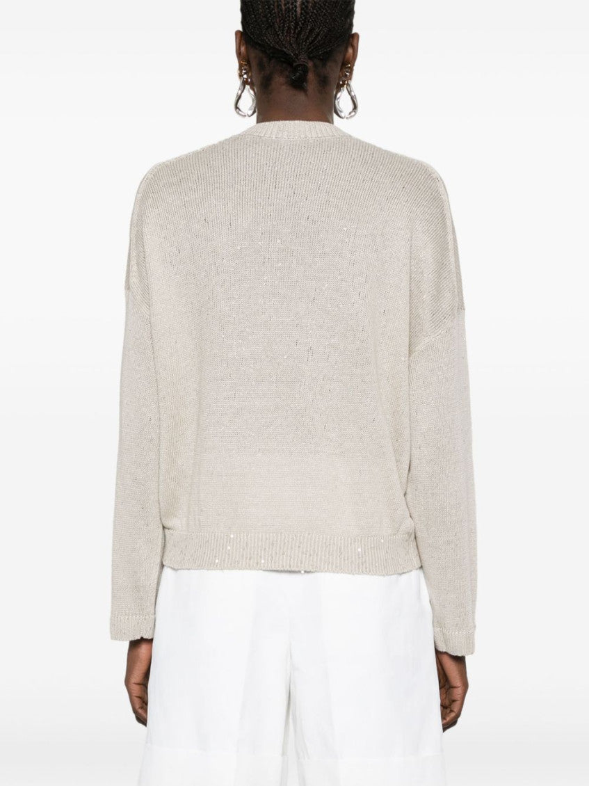 Grey Linen And Silk Crewneck Sweater 5