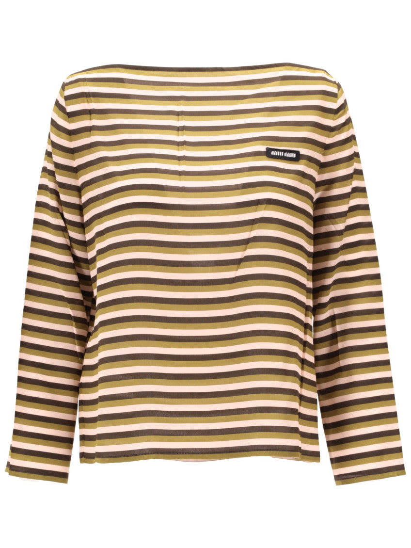 Multicolour Boat Neck Logo Detail Top 1