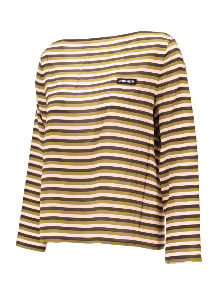 Multicolour Boat Neck Logo Detail Top 3
