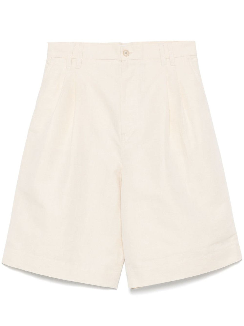 Beige Linen and Cotton blend Shorts 1