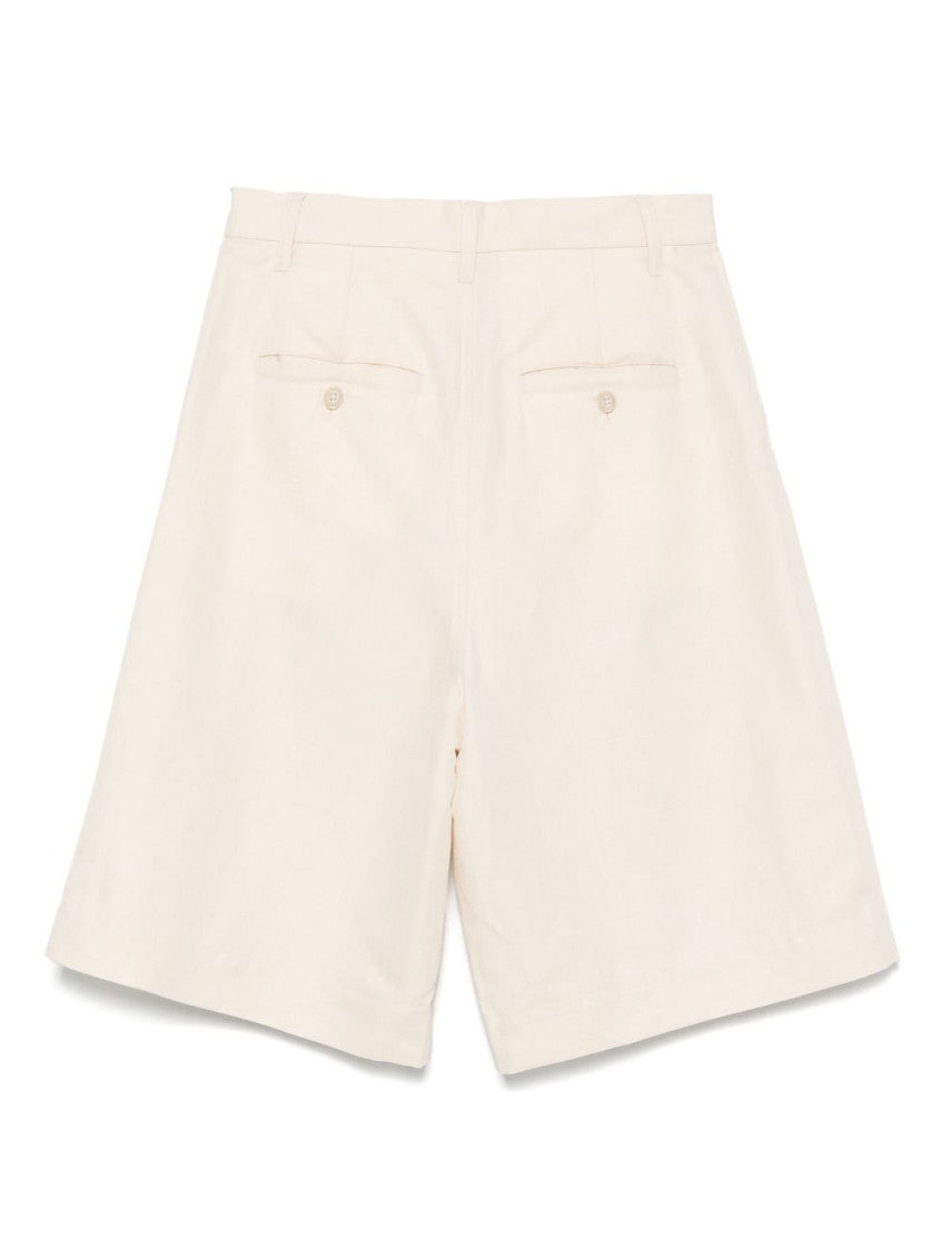 Beige Linen and Cotton blend Shorts 2