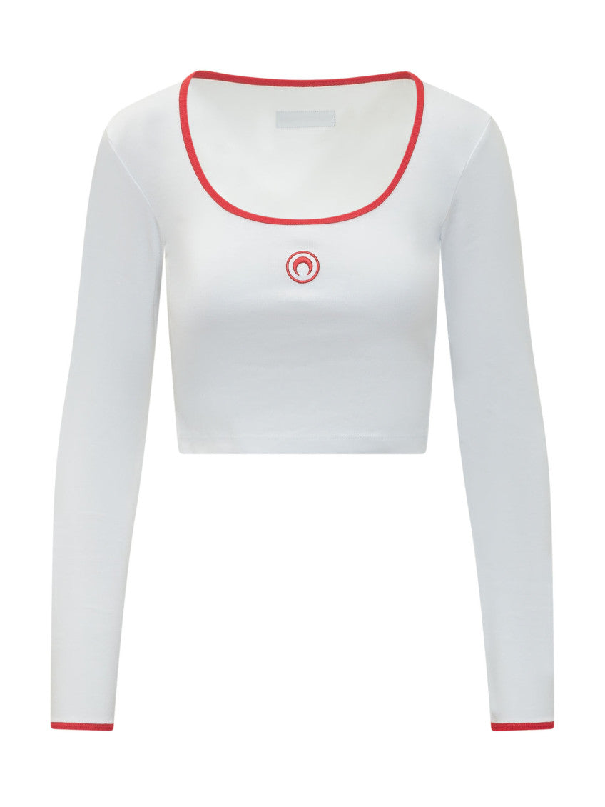 White Logo Scoop Neck T-Shirt 1