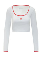 White Logo Scoop Neck T-Shirt 1