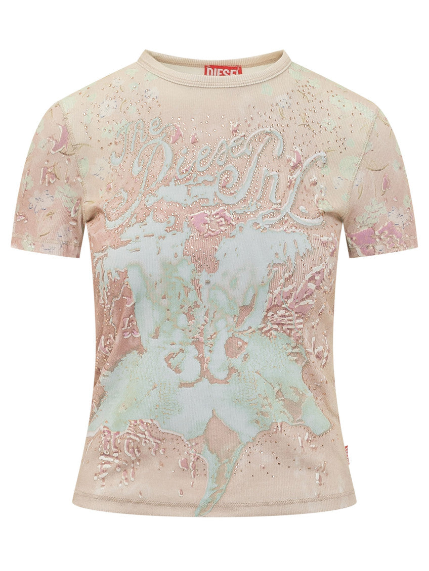 Pink Printed Crew Neck T-Shirt 1
