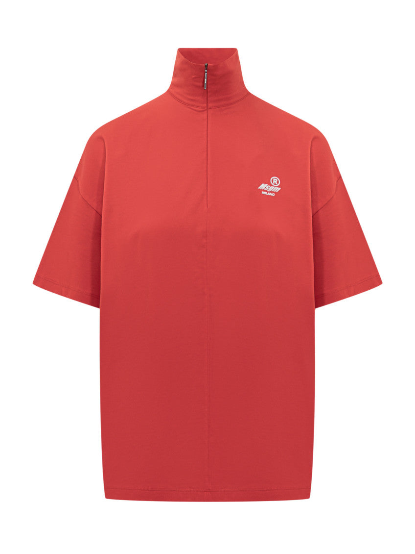 Red Solid Mock Collar T-Shirt 1