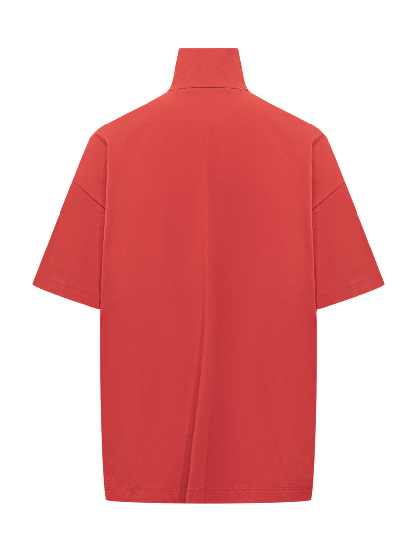 Red Solid Mock Collar T-Shirt 2