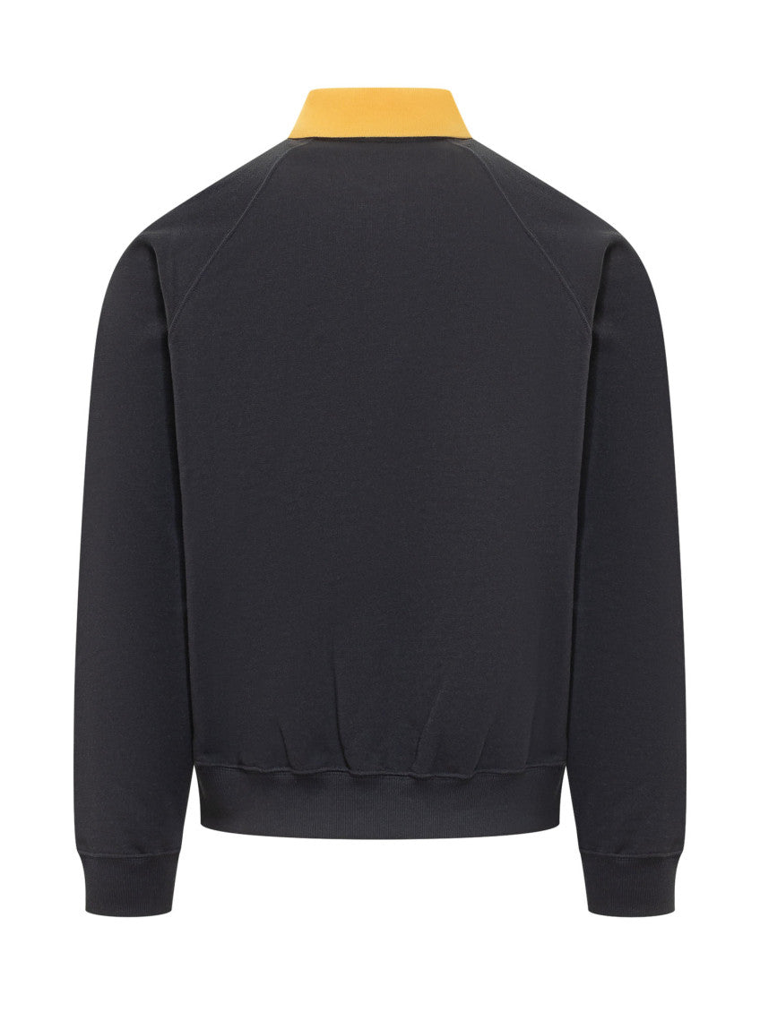 Navy Blue Solid Shirt Collar Sweatshirt 3