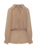 Beige Solid Shirt Collar Jumpsuit 1