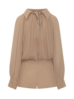 Beige Solid Shirt Collar Jumpsuit 1
