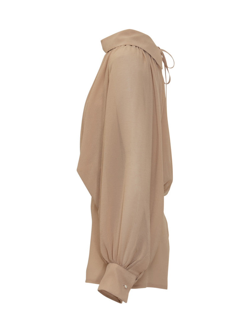 Beige Solid Shirt Collar Jumpsuit 3