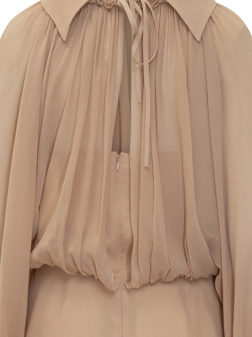 Beige Solid Shirt Collar Jumpsuit 4